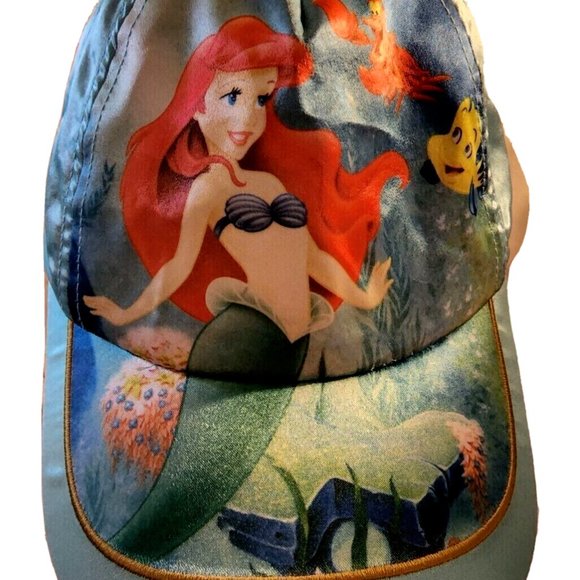Disney Blue Satin Little Mermaid Hat Ariel Flounder Disney Store Baseball Cap - Picture 1 of 5